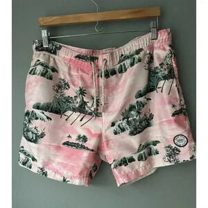 Ron Jon Endless Summer Mens Board Shorts Swim Trunks, Pink Hawaiian, Size Small